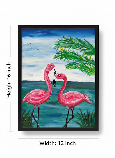 Handmade Pink Flamingo Couple Painting | Tropical Bird Wall Art