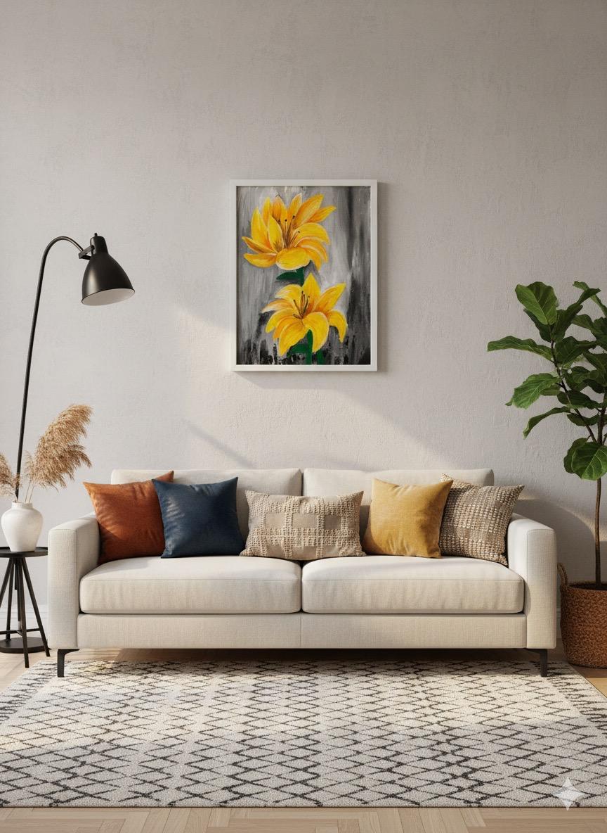 Bright Yellow Lily Flower Painting
