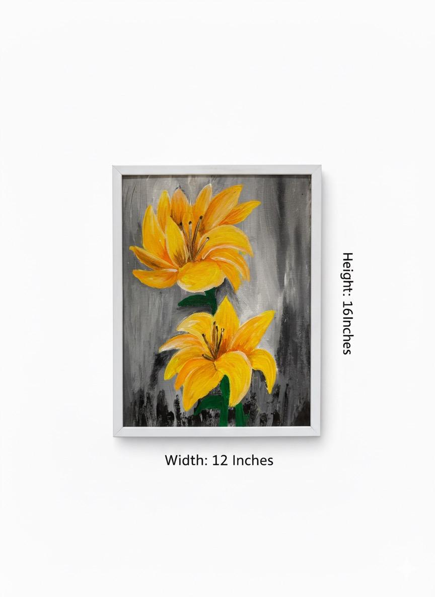 Bright Yellow Lily Flower Painting