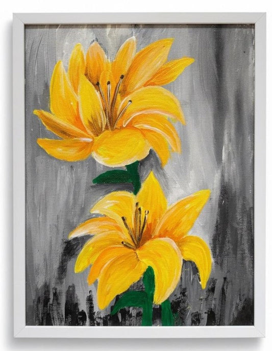 Bright Yellow Lily Flower Painting
