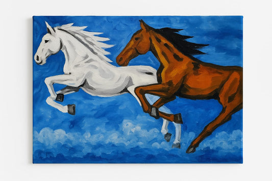 Hand-Painted Canvas Art of Two Running Horses | Vastu for Home
