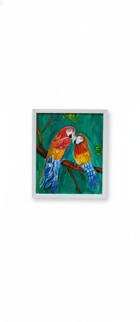 Vibrant handmade couple parrot painting l Ideal for Living room decor