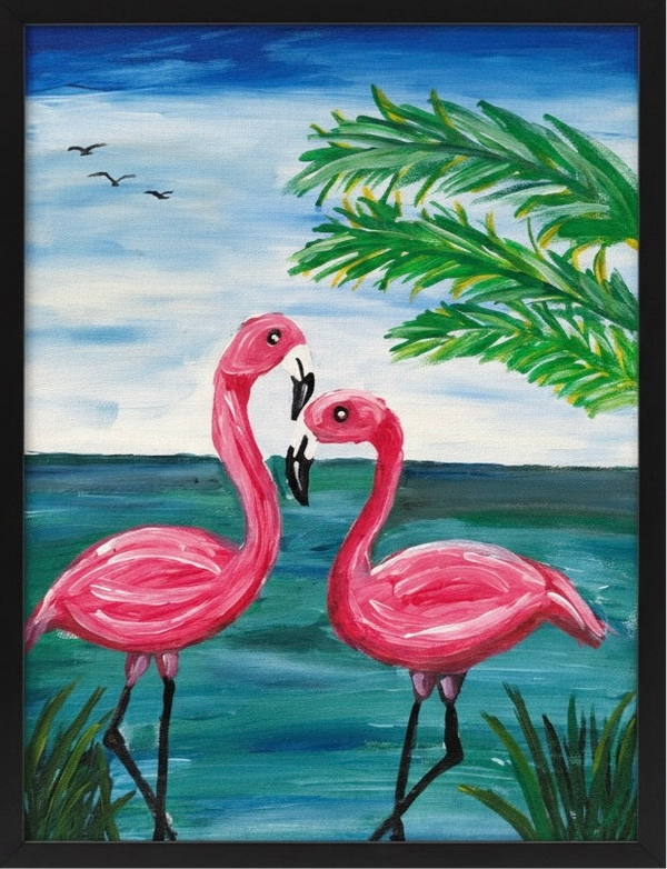 Handmade Pink Flamingo Couple Painting | Tropical Bird Wall Art