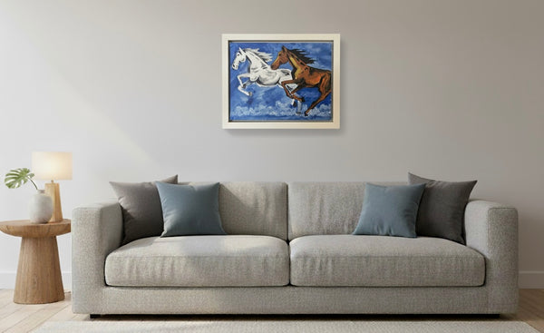 Hand-Painted Canvas Art of Two Running Horses | Vastu for Home