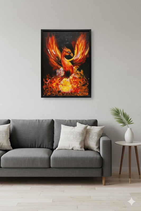 Phoenix Rising Painting | Fiery Abstract Bird Wall Art
