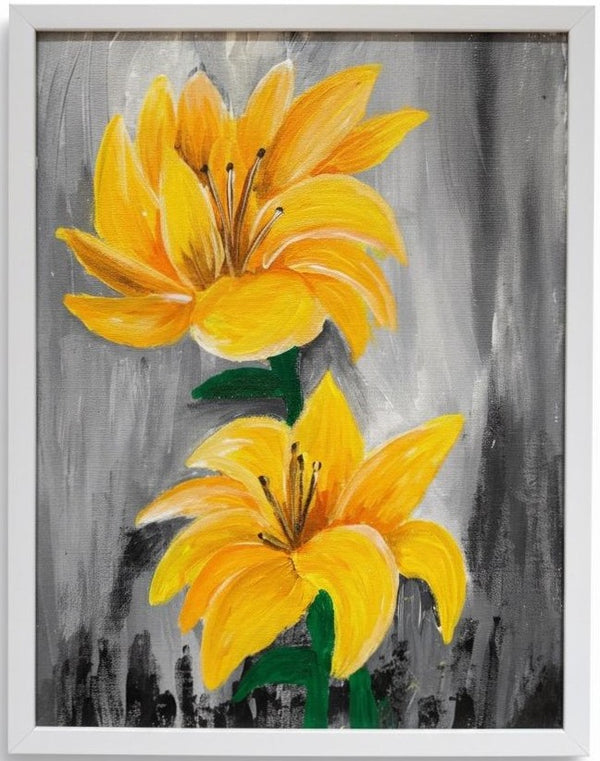 Bright Yellow Lily Flower Painting