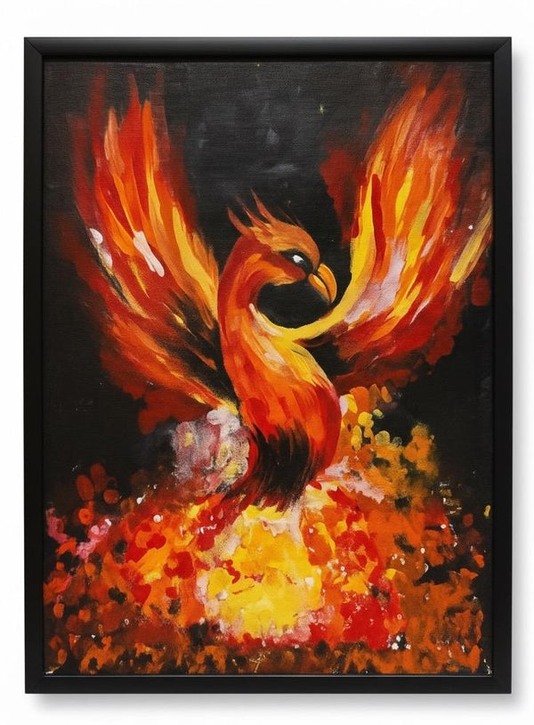 Phoenix Rising Painting | Fiery Abstract Bird Wall Art