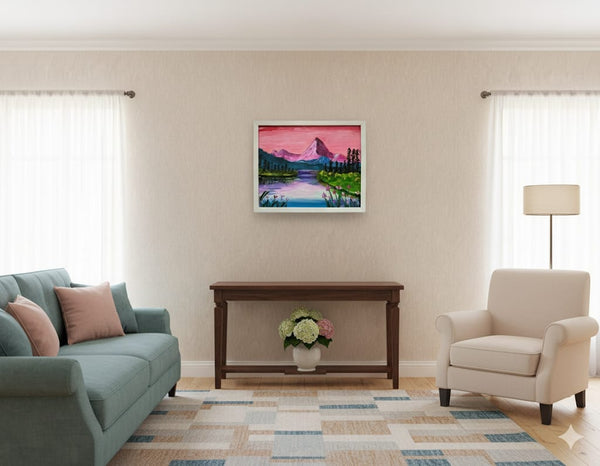 Handmade vibrant mountain serenity painting