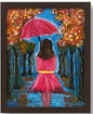 Handmade Autumn walk in red painting l Woman with umbrella art
