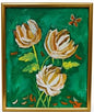 Hand-painted chrysanthemum floral artl Green and gold flower canvas
