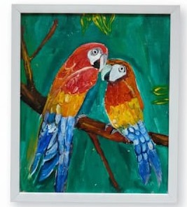Vibrant handmade couple parrot painting l Ideal for Living room decor